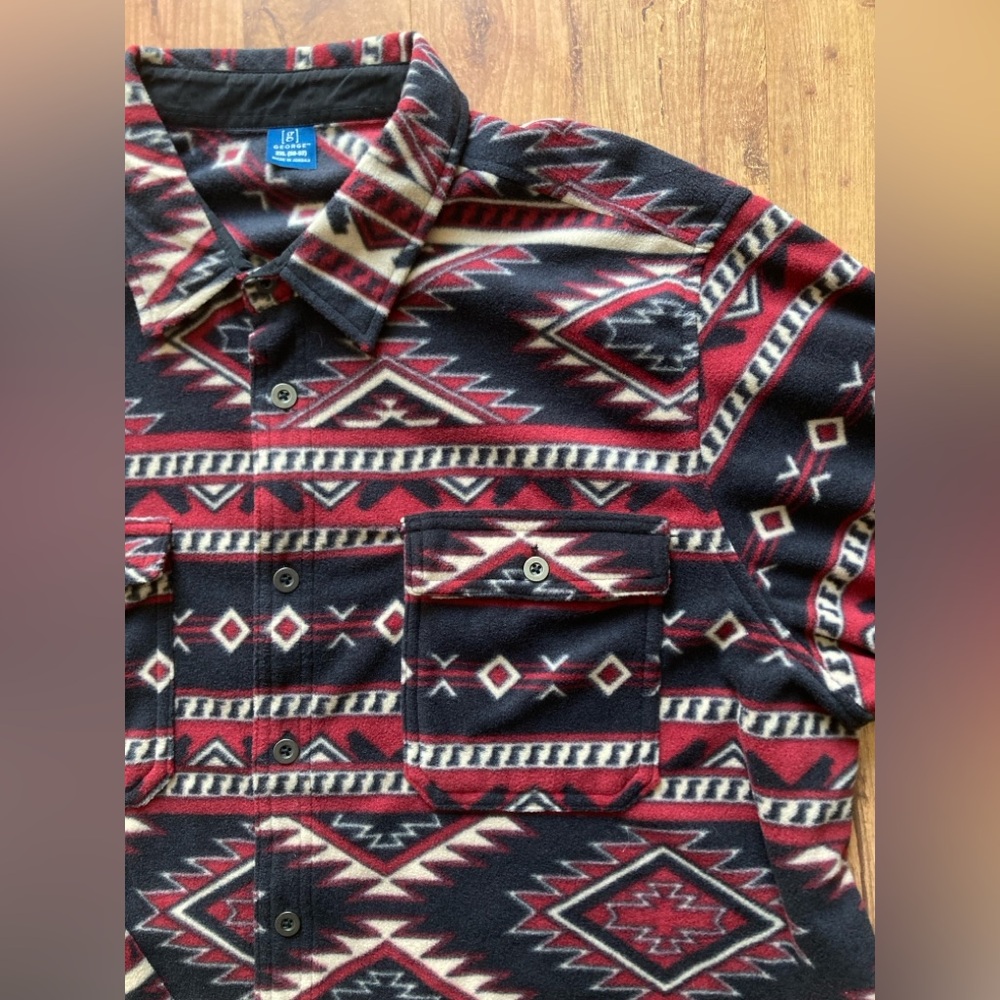 George Aztec Western Mens 2XL Fleece Button Down Long Sleeve Shirt Shacket